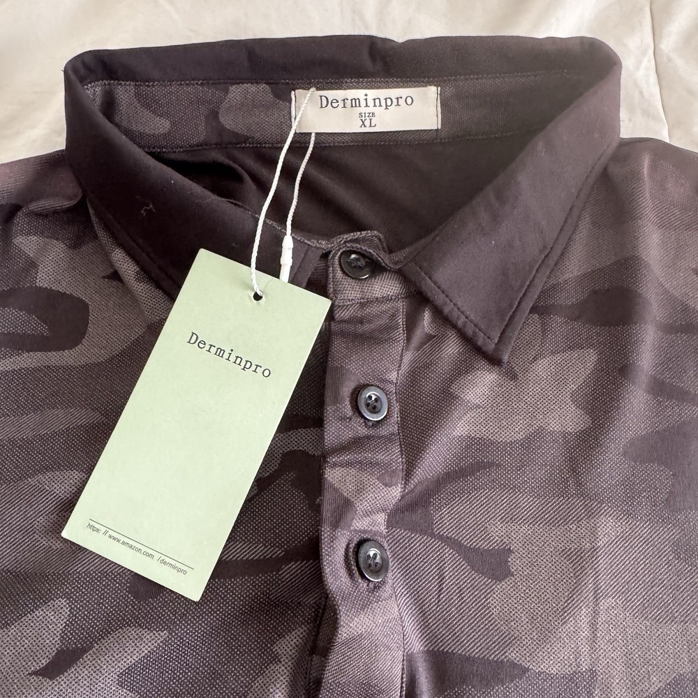 Derminpro Mens‎ Black Camo long sleeve polo-Size XL-NWT-Golf-Athlesiure - Picture 4 of 5